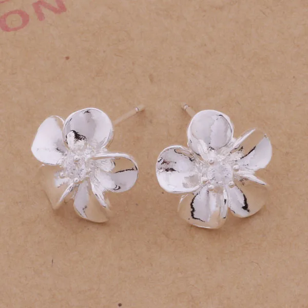 

925 Sterling Silver Jewelry Flower Earring Cute CZ Nice Stud Earring AE155