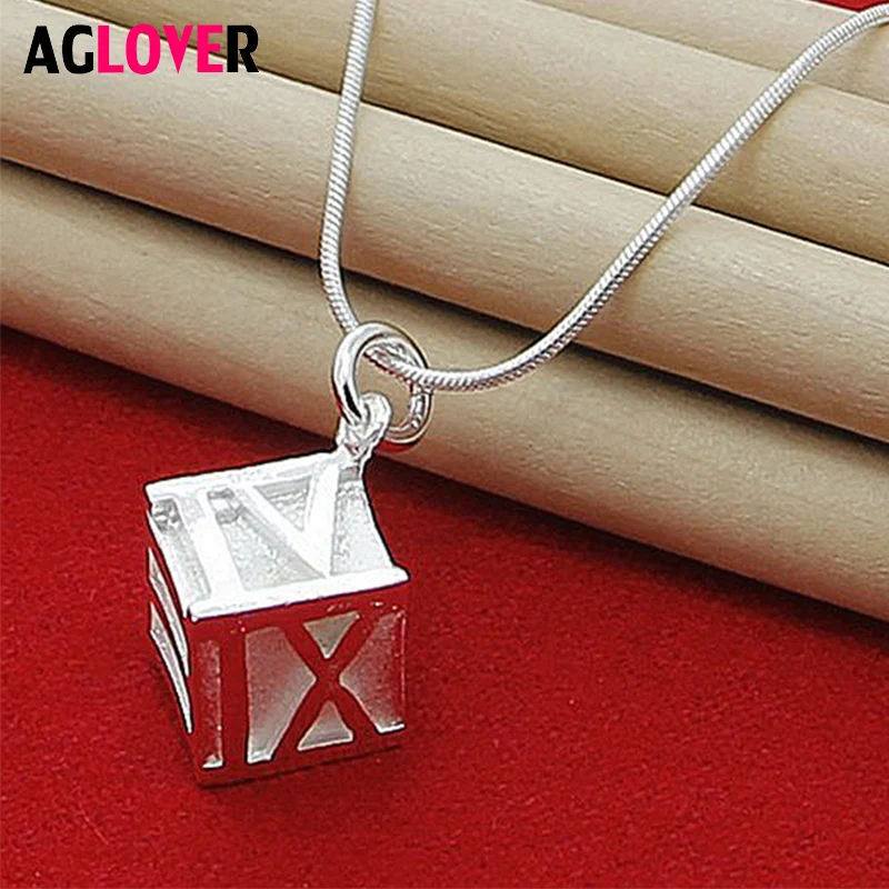 

Wholesale And Retail 925 Sterling Silver Necklace Square Pendant Snake Chain Roman Numeral Necklace Woman Summer Jewelry