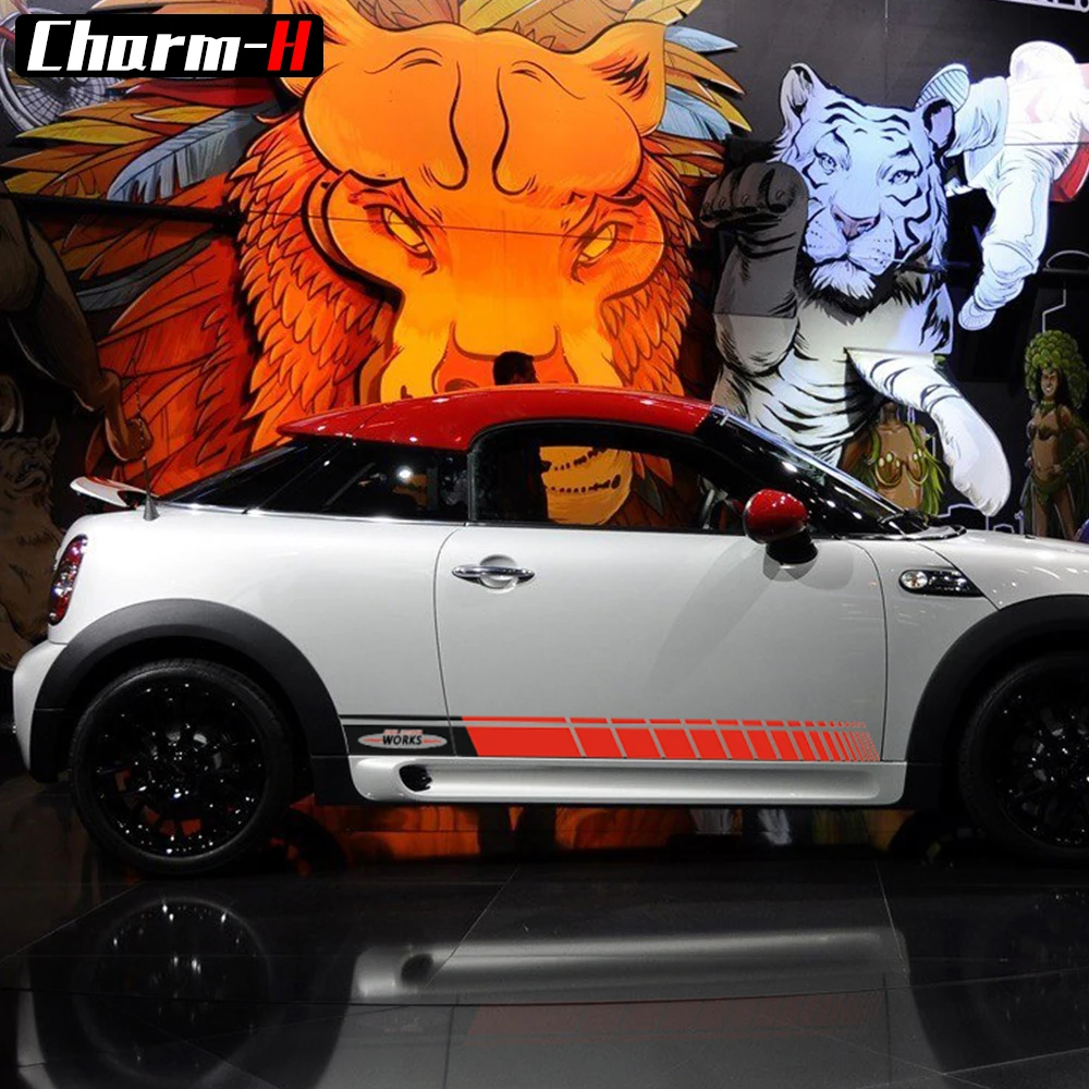 A Pair Red JCW side stripes John Cooper Works side stripes graphics decal Racing Stripes for MINI Cooper S