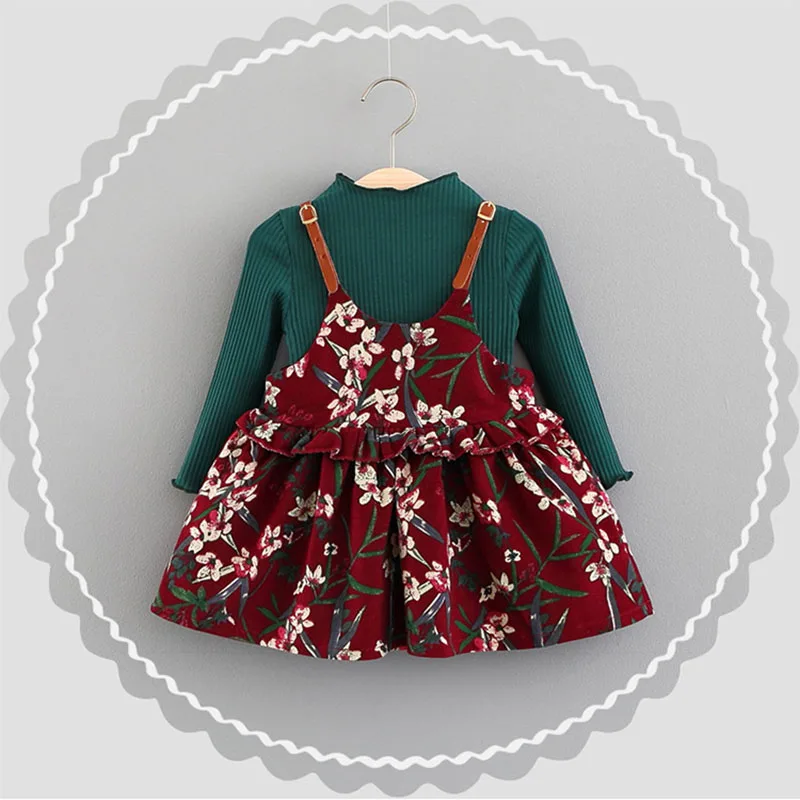 

Spring Autumn Cute Baby 2Pcs Sweater + Floral Harness 2 Colors Green And Yellow Ball Gown Children's Dress For Newborns