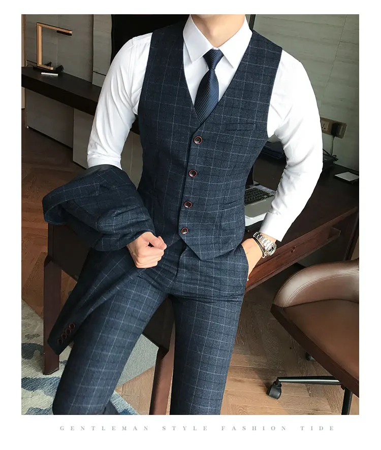 5XL клетчатый жилет мужской костюм свадебный деловой жилет мужской комплект из 2 предметов (жилет и брюки)