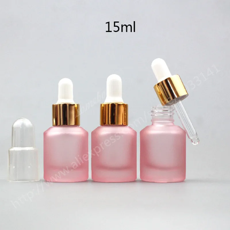 

Free Shipping 50 x 15ML Pink Frost Glass Bottle With Dropper , Cosmetic Essence Emulsion Packing Bottle