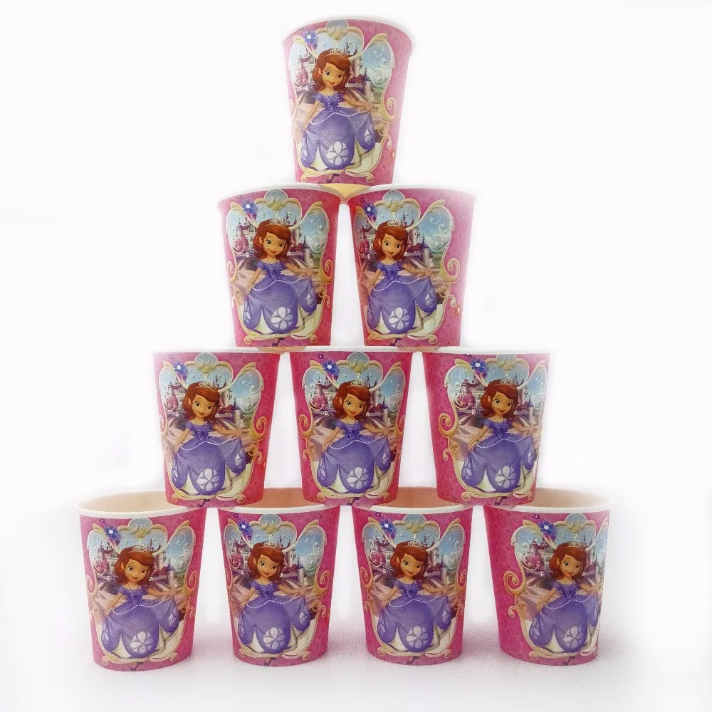 

10pcs/lot Sofia Princess Cup Cartoon Birthday Decoration Theme Party Supply Festival For Kids Girls Boys Yellow