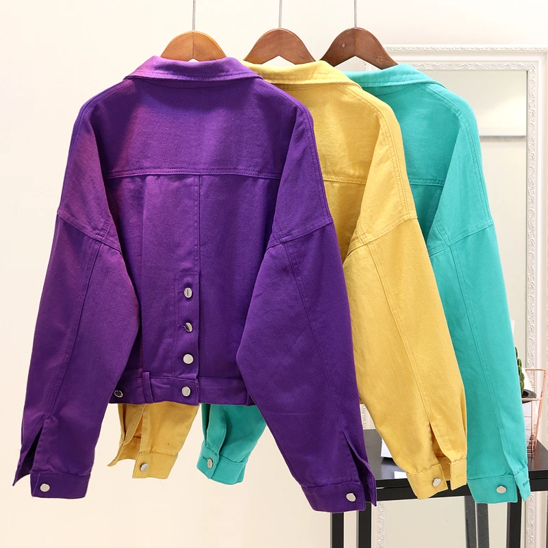 2018 New Spring Autumn Women's Candy colored Denim Jacket Female Loose