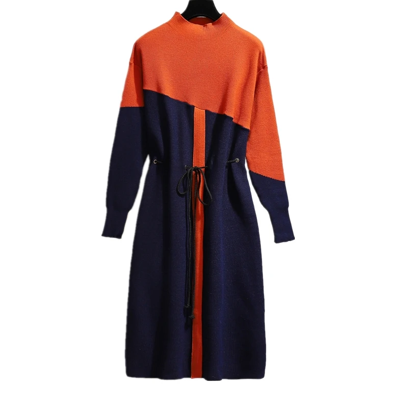 Кирпично-красное сшитое платье большого размера, женское осеннее и зимнее вязаное платье большого размера 200 фунтов океанского цвета