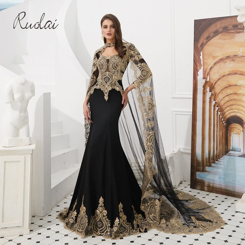 

New Mermaid Gown Evening Dresses Long 2019 Long Sleeve With Long Cloak Evening Gowns For Women Evening Dress vestidos de fiesta