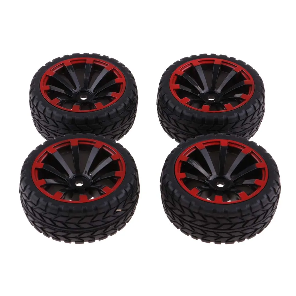 4Pcs Rubber RC Racing Car Tires Tyres &Wheel Rim for 1/10 HSP HPI Redcat Traxxas Truck Crawler