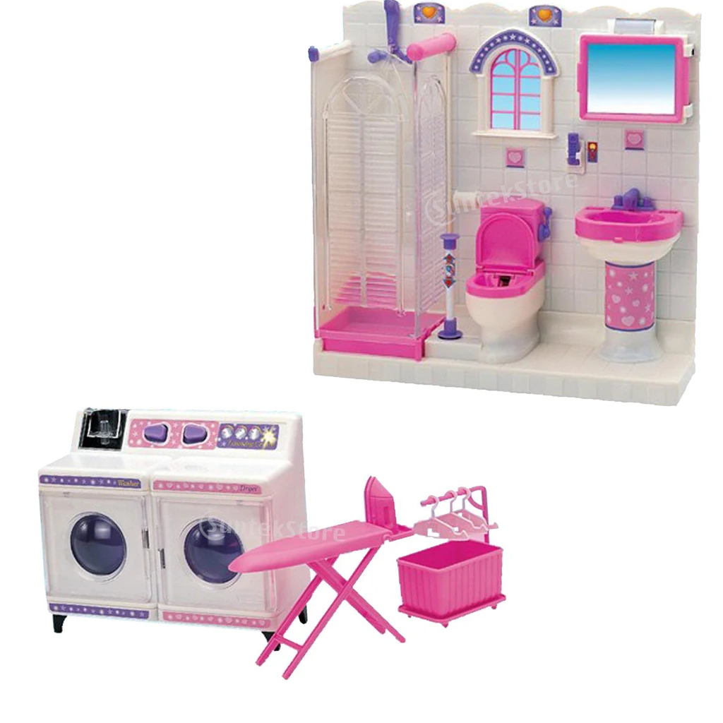 Plastic Bathroom Furniture Toilet Set and Washing Machine for   Doll House Kits