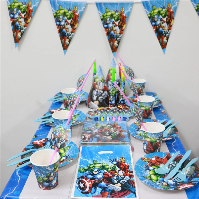 

133pc Advenger Cartoon Party Set Tableware set Paper Plate Cup Banner For 10 Kid Boy Birthday Party Pack Kit Decoration Supplies