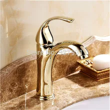 Single Lever Deck Mounted Hot and Cold Basin Faucets Golden Bathroom Mixer Taps