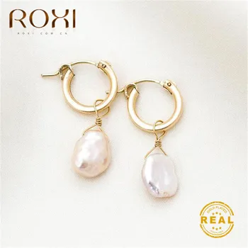 

ROXI Natural Freshwater Pearl Earrings Vintage Baroque Pearl Stud Earrings for Women Girls Gift Geometric Circle Korean Earrings