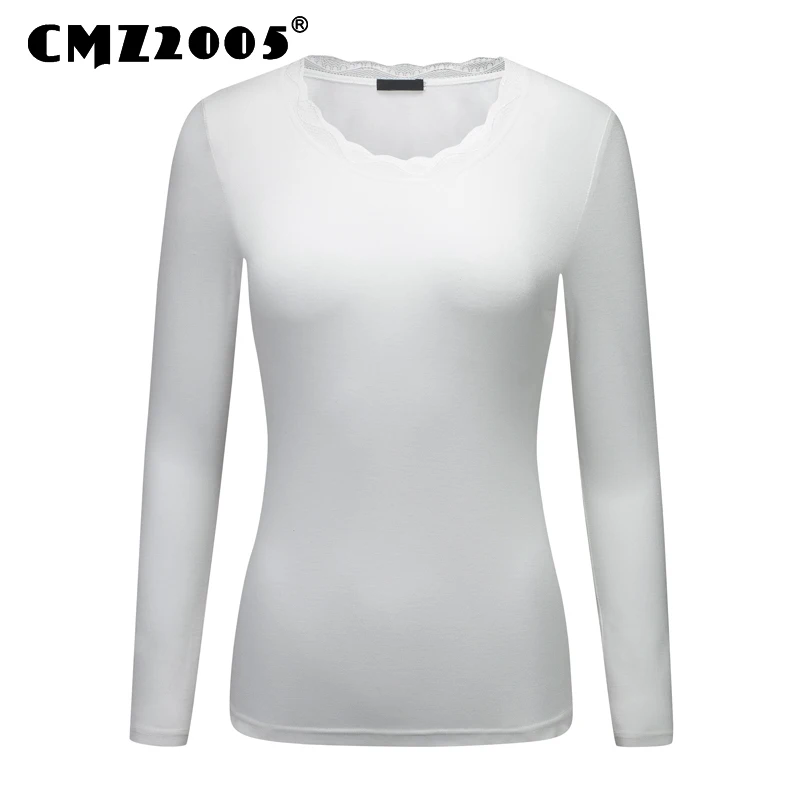 

2017 Round Neck Fashion Casual T-shirt New High-Quality Fashion Long-Sleeved Solid Lace Decoration 71369