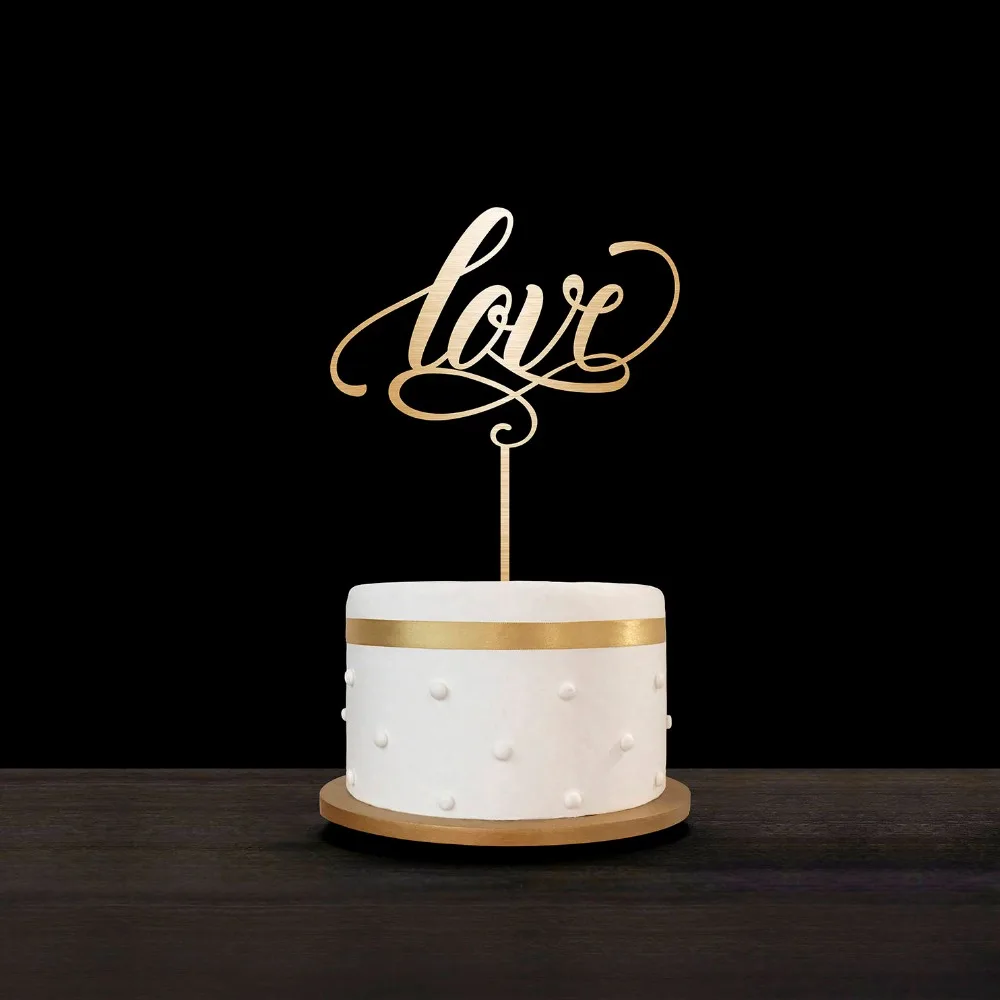 Обручальное Дерево торт Топпер лазер из "любовь" торт Топпер на заказ акриловое зеркало золотистого цвета Свадьба юбилей монограмма торт Топпер