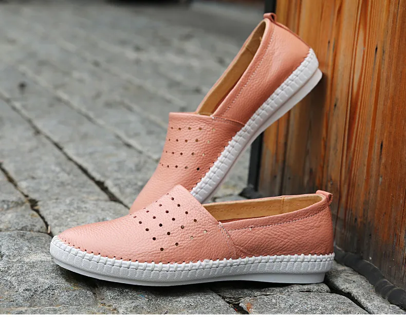 2019 Summer women flats genuine leather ballet flats shoes ladies cutout slip on tenis feminino loafers slipony shoes  (15)