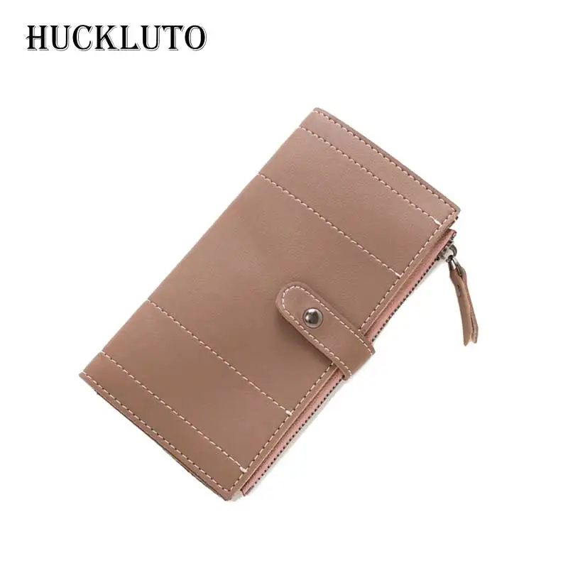 

HuckLuto Brand 2019 New Promotion Sale Summer Korean Fashion Zipper Long Clutch Card Black Big Wallet Leather Women's Wallet