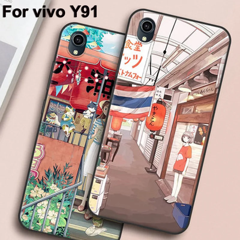 

For vivo Y91 Y91C Case VivoY91 Drop-proof Anti-Drop Matte Soft TPU Silicone Cover HD flower girl pattern Case For Vivo Y91 C