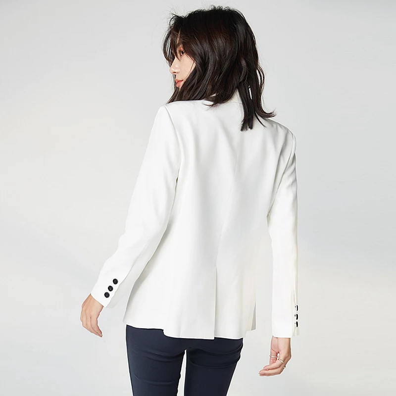 High Quality Blazers Women Suit 100% Silk Fabric Simple Design Long Sleeve Single Button Solid Suit Elegant New Fashion 2018