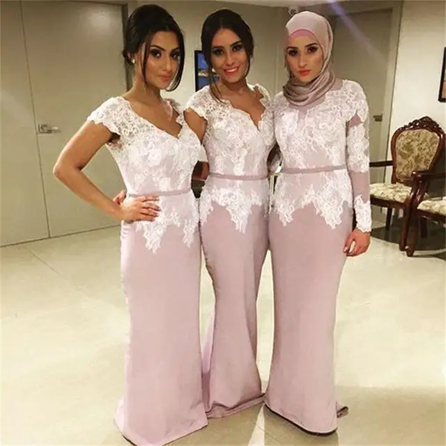 Muslim Bridesmaid Dress 2016 Formal Wedding Guest Party Long Muslim Bridesmaid Dress 2016 Formal Wedding Guest Party Long Sleeves With Lace Liqued Robe Demoie