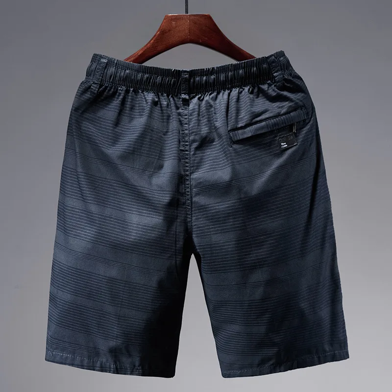 Хлопковые мужские короткие спортивные шорты для активного отдыха, летние шорты до колена в темную полоску, большие размеры, L-5XL