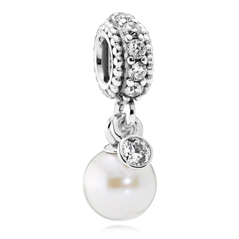 

Authentic 925 Sterling Silver Bead Charm Luminous Elegance Pearl With Crystal Pendant Beads Fit Pandora Bracelet DIY Jewelry