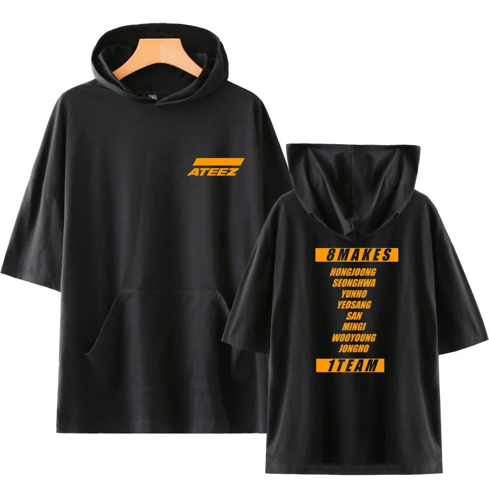 

KPOP ATEEZ Hooded T-Shirts Men and Women Hongjoong Seonghwa Yunho Yeosang San Mingi Wooyoung Jongho Short Sleeve Funny Tshirt