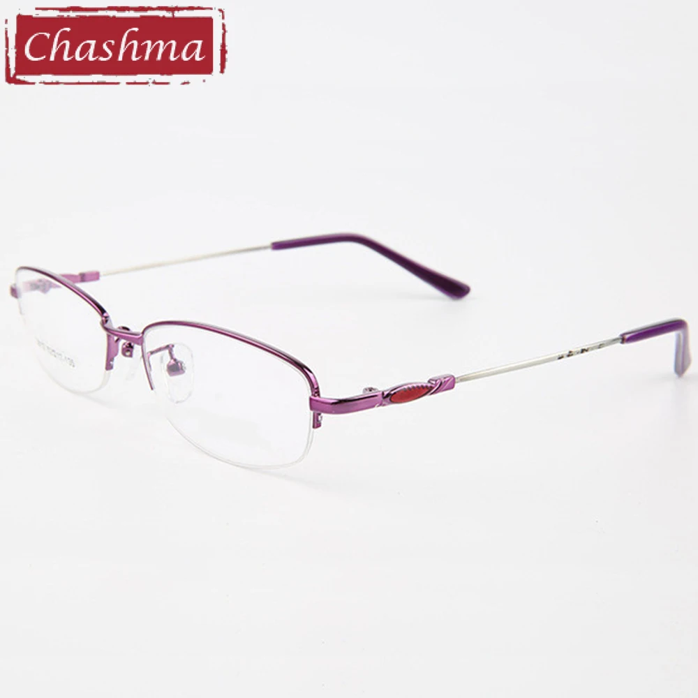

Chashma Brand Purple Eyeglasses Alloy Women Half Frame Memory Material Optical Glasses Pink Light Weight Spectacles for Female