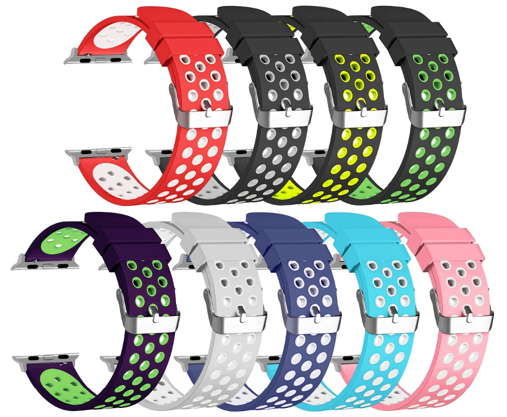 Dual Color Silicone Breathable Sport Watchband for Apple Watch Series 1/2/3/4 38/40mm 42/44mm Replacement Strap Band | Наручные часы