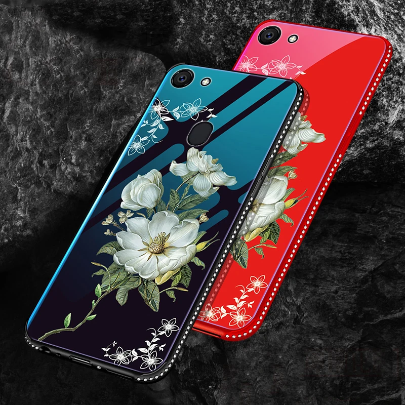 

Luxury glass shell jasmine lily flower Phone Case For OPPO F5 Floral Cases For OPPO F5 Cover For OPPO F5 A73 A73T