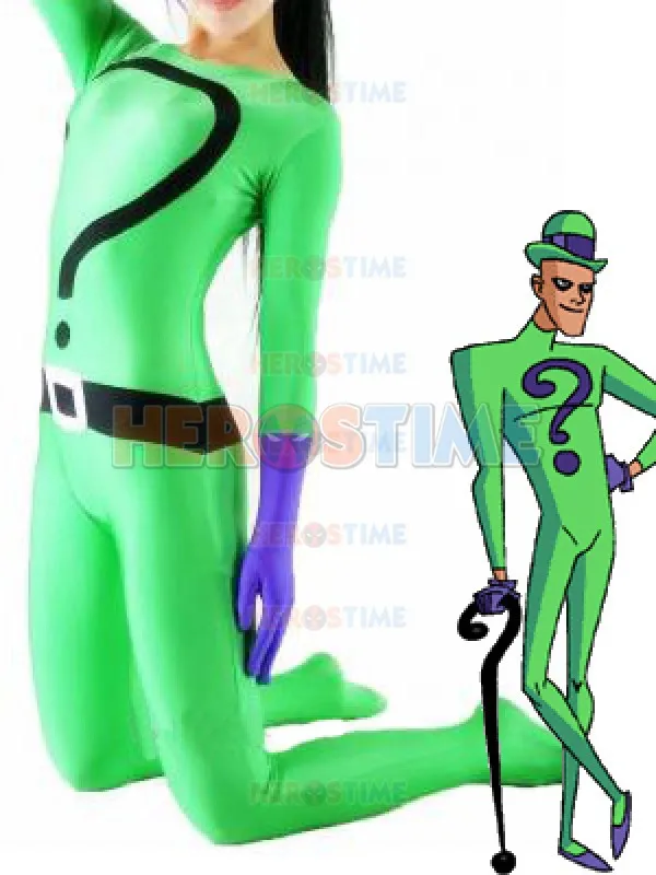Riddler зеленый костюм из спандекса Хэллоуин косплей вечерние супер злодей зентай