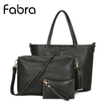 Fabra Invierno de Las Nuevas Mujeres Bolsas de Mensajero Grandes Bolsos de LA PU de Cuero Cruzada Cuerpo Hombro Bolsa Compuesto 3 Unids/set Negro 41*9*31 cm