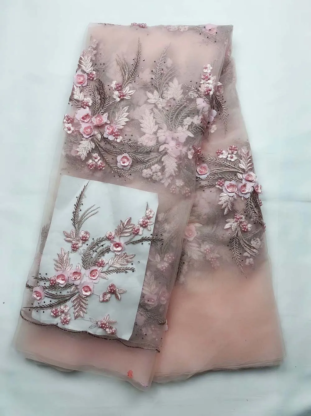 

Good quality french lace fabric 3 d flowers tulle lace fabric pink embroidery net lace party dress lace