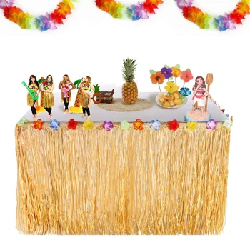 

Hawaiian Plastic Table Skirt with Luau Hawaiian Flowers for Diy Tropical Beach Wedding Anniversary Garden Picnic Candy Bar Par