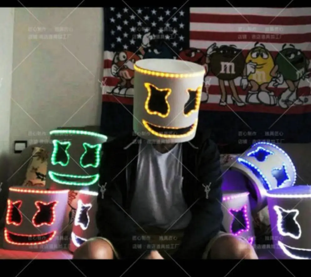 Marshmello Маска Косплей светодиодный Светящийся Шлем Хэллоуин реквизит DJ маски