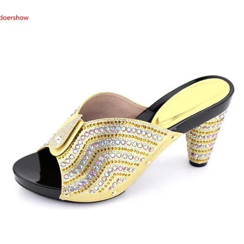 

doershow Italian Women Sandals Shoe for Party African Wedding Low Heels Slip on Women Pumps High Quality Wedding Shoes HKU1-24