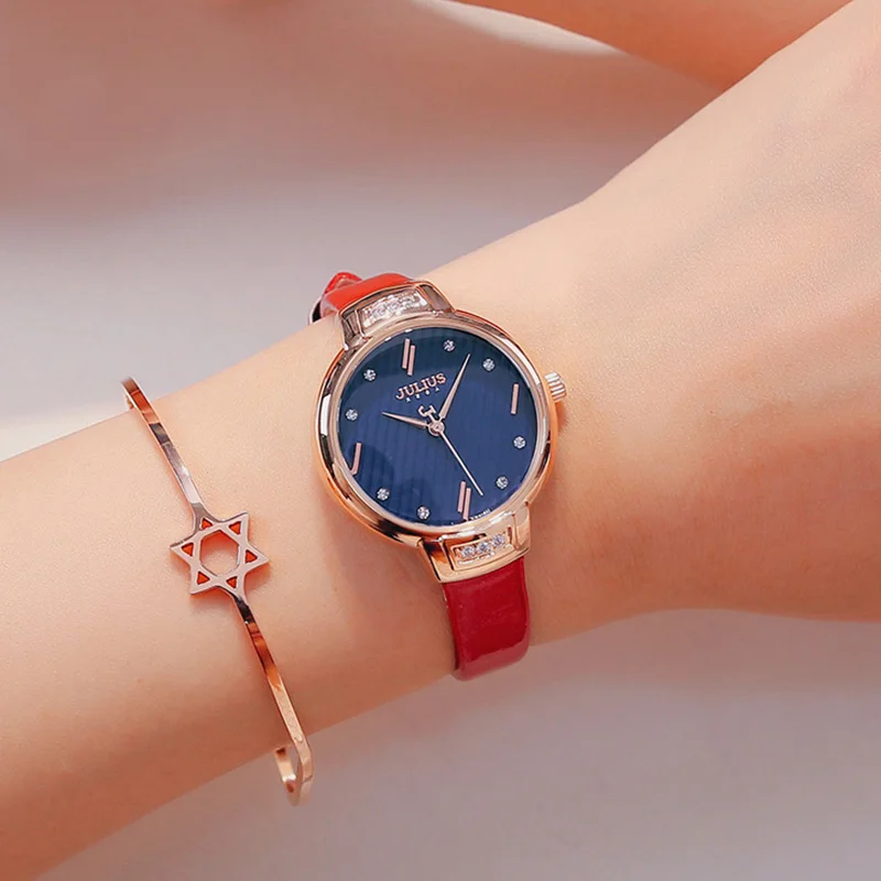 

New Women Luxury Bling Rhinestone Stone Crystal Good Quality Original Leather Quartz Best Gift Girls Love Wristwatch JULIUS 972