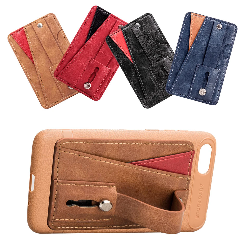 

Universal mobile phone bracket with multifunctional leather wallet card slot Phone Stand Finger Holder phone holder