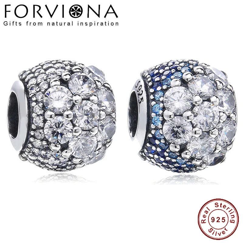 

100% Real 925 Sterling Silver Beads Enchanted Pave CZ Ball Charm Fit Original Pandora Charms Bracelet DIY Silver Jewelry