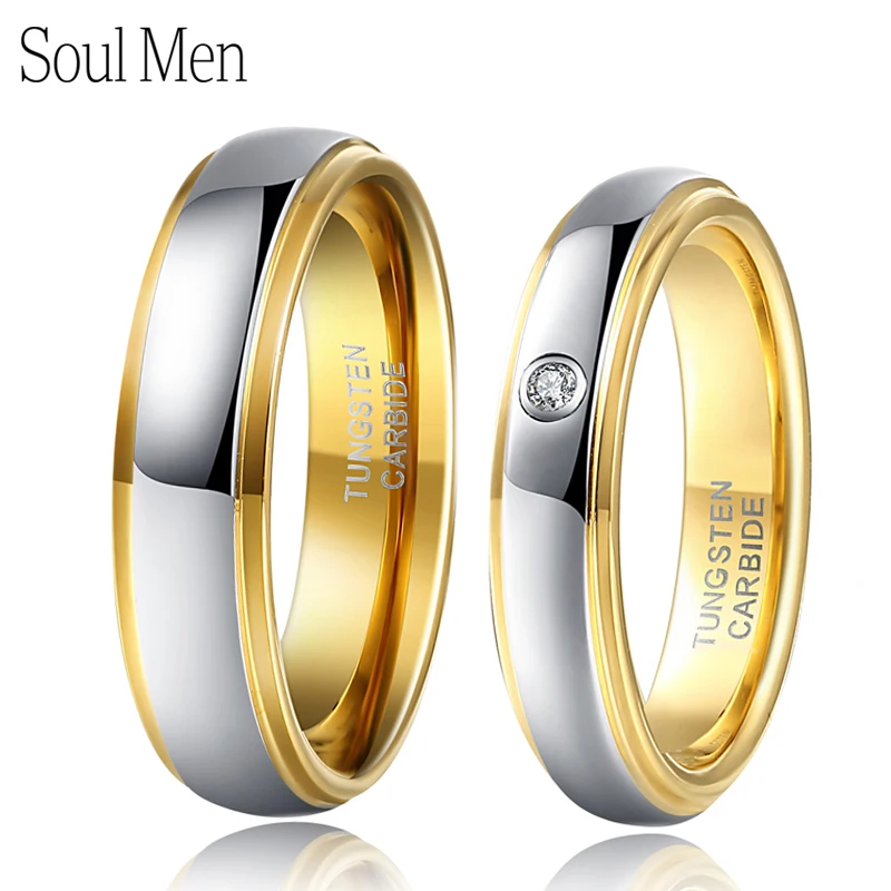 Классические обручальные кольца из карбида вольфрама золотого цвета для пары 6 мм для него 4 мм для нее