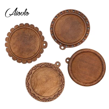 

10pcs/lot Brown Wood Cabochon Settings 30mm Inner Size Blank Cameo Pendant Base Trays for Jewelry Making Wholesale Lots Bulk