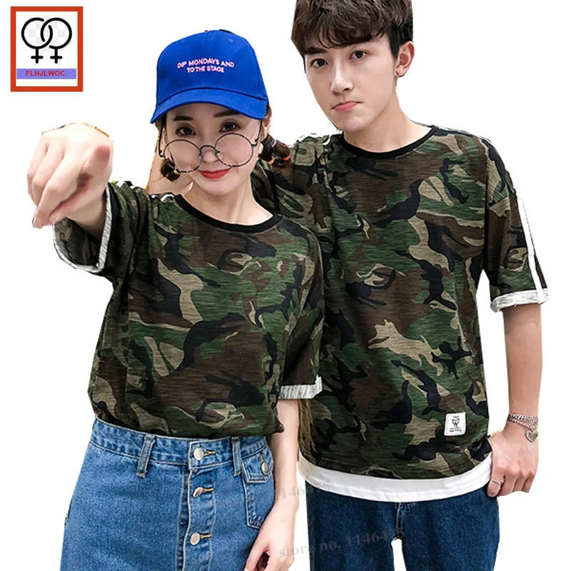 Matching Couple Clothes Lovers T-Shirts Summer Short Sleeve Casual Tops Army Green Camouflage Cotton T Shirt For Couple Clothes