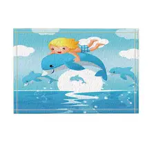 Украшение в виде рыбок, мультяшный дельфин, для мальчиков, прыгающий по морю, для детей, коврик для ванной, нескользящий коврик для двери, коврик для пола