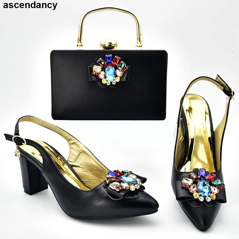 

Fashion Italian Designer Shoes and Bags Matching Set Decorated with Rhinestone African Shoes and Bags Matching Set Elegant Pumps