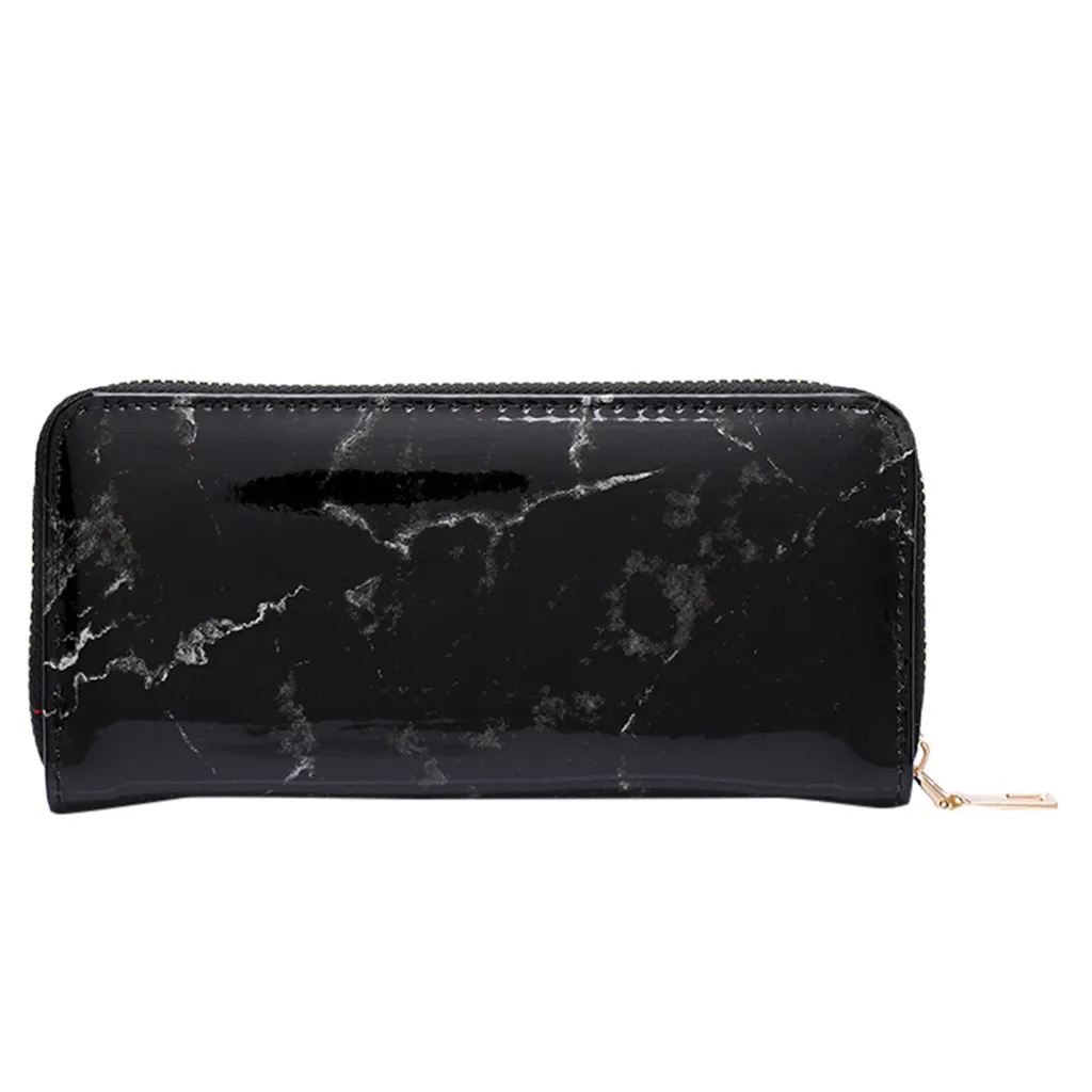 

xiniu Top Brand Wallet Ladies Stone Print New Patent Leather Long Solid Color Marble Zipper Clutch Bag Wallet Portefeuille Femme