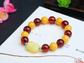 

Certificate Natural Yellow Amber Blood Amber Gemstone Round Beads Bracelets 11mm Healing Stone Woman Man Gift Certificate AAAA