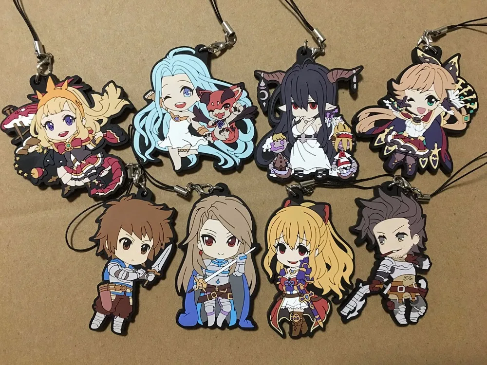 

8pcs/lot Original Japanese anime figure Granblue Fantasy rubber Silicone sweet smell mobile phone charms keychain strap