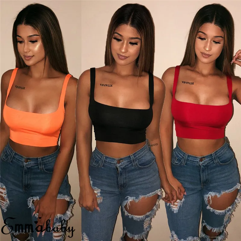2019 جديد إمرأة Strappy و خزان سترة المحاصيل أعلى الصيف شاطئ أكمام الصلبة كاندي الألوان سترة سترة رياضية علوية الملابس الداخلية تانك الأعلى