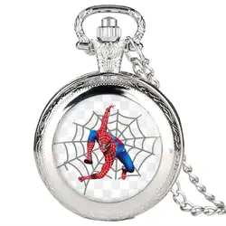Супергерой Человек Паук кварцевые карманные часы для мужчин Мода Fob для женщин часы с цепочки и ожерелья Подвесные часы Подарки для д