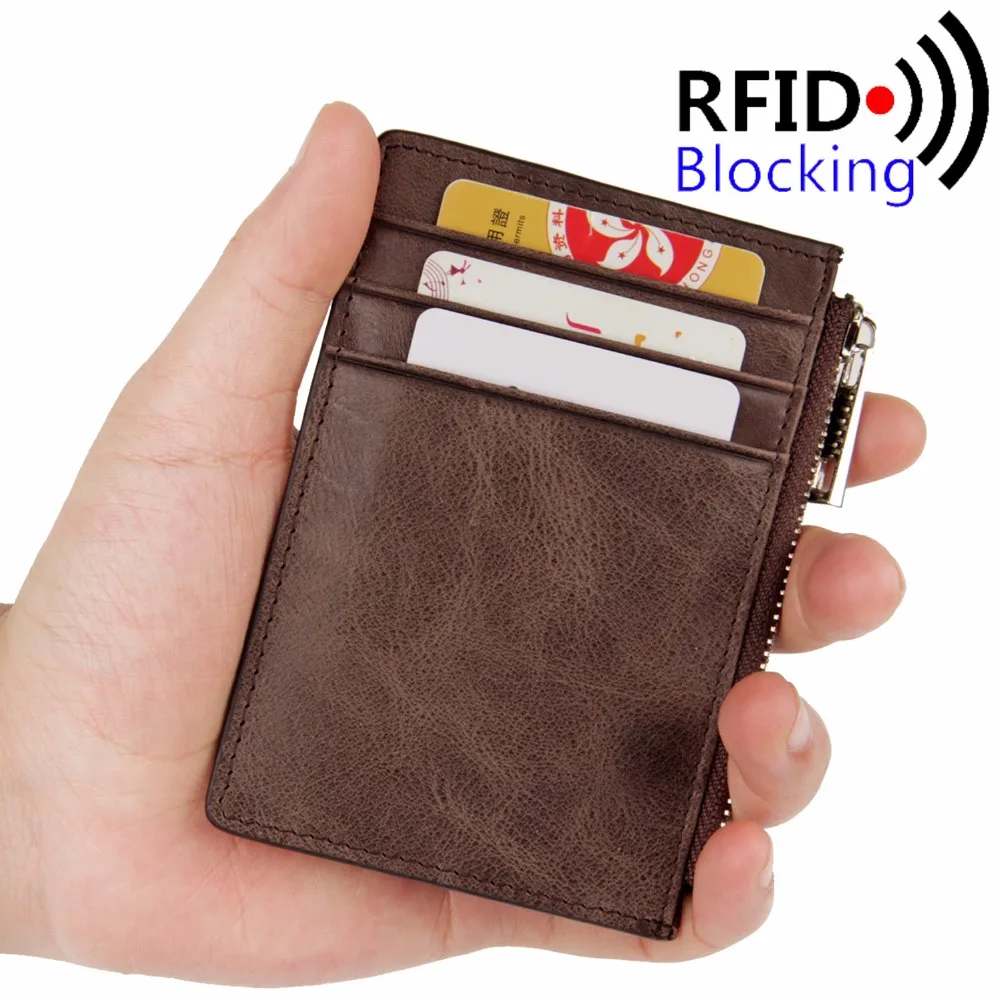 2016 RFID Blocking Genuine Leather Slim Wallet for Men Small Card Holder Luxury Brand Designer ...