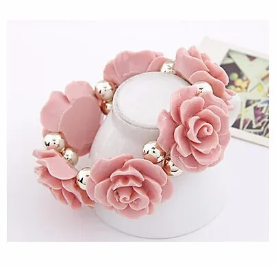 pink rose women's 3D flower elegant bracelet