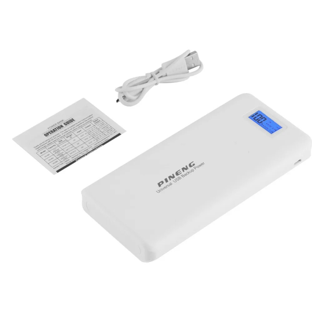 PINENG Power Bank 20000mAh LED External Battery Portable Mobile Fast Charger Dual USB Ouput Poverbank Portable Backup With Cable